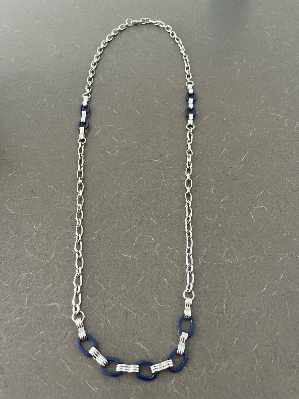 L👀K 3 for $10 Silver tone Chain Necklace with Navy Blue Links